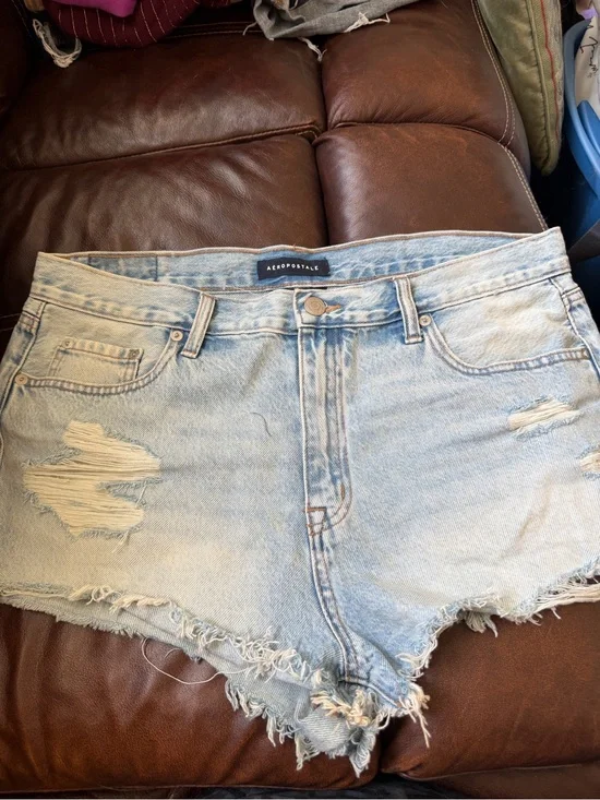 Aeropostale Women's Light Blue Distressed Denim Shorts