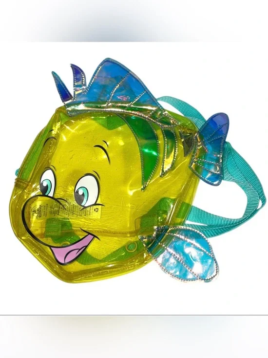 Disney Flounder The Little Mermaid Clear Yellow Backpack Iridescent Fins - OS