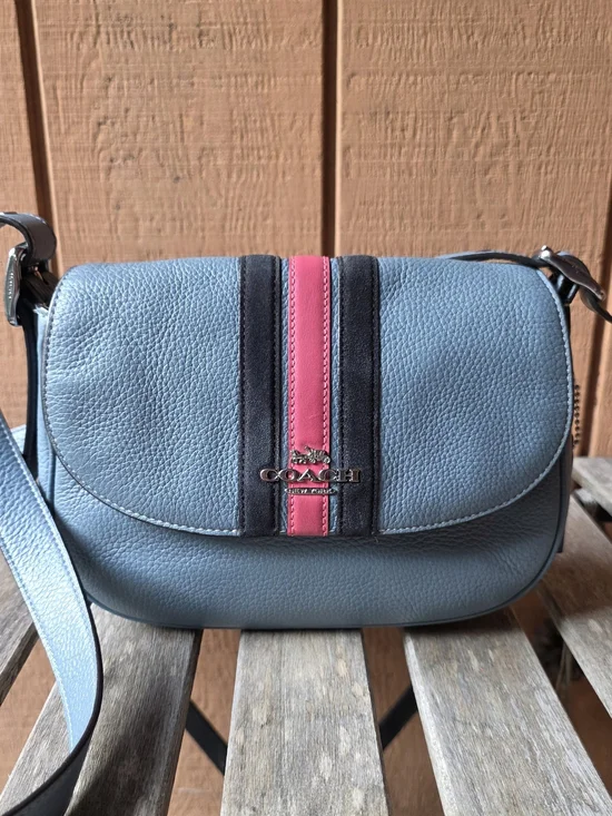 Coach Macie Saddle Bag Varsity Stripe Blue Crossbody Purse