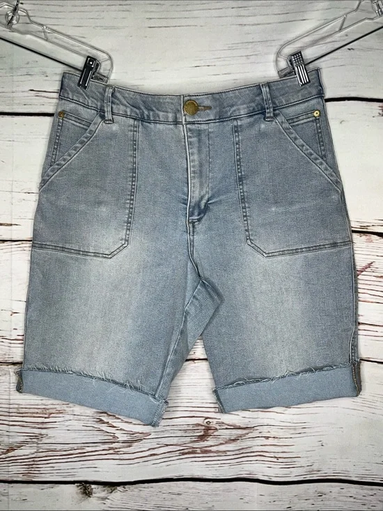 Democracy 16P Blue Denim “Ab” Solution Patch Pocket High Rise Bermuda Jean Short