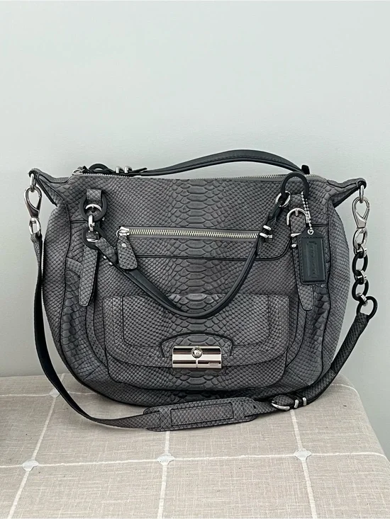 Coach Kristin Gray Python-Embossed  Bag with Silver Hardware F12938