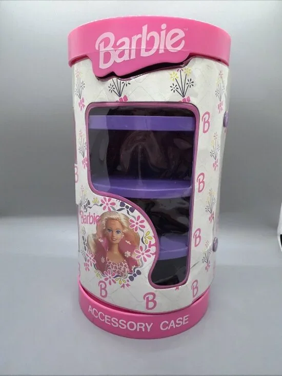 Barbie Accessory Case Vintage 1992 Cylinder Drawers Pink Purple