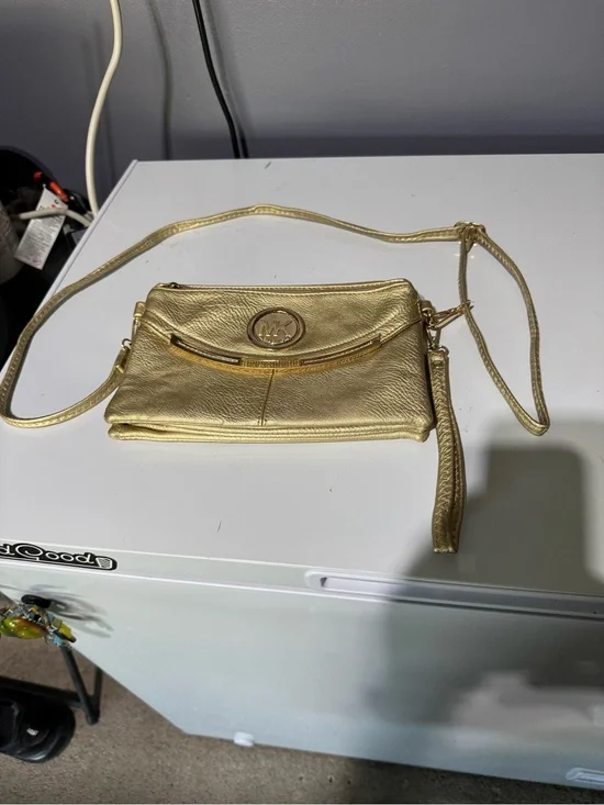 Michael Kors Metallic Gold Leather Crossbody Wristlet