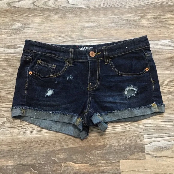Mossimo Mid Rise Raw Hem Distressed Cuffed Jean Shorts 9