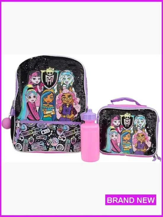 Monster High Backpack Set Flip Sequins School Bag 16 Inch Trendy Girls