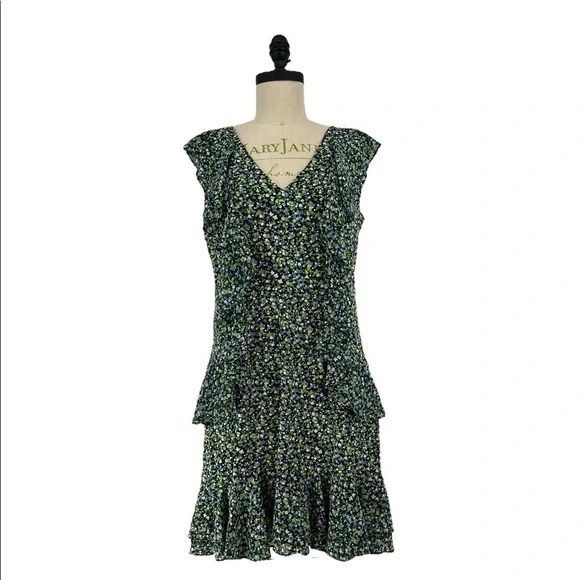 MICHAEL Michael Kors Wild Flower Cascade tiered ruffle Floral Dress SZ L