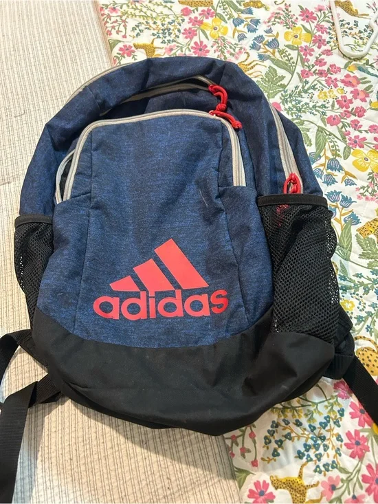 adidas Blue and Black Backpack with Red Logo
