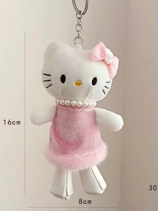 Hello Kitty White and Pink Plush Bag Charm with Pearl Collar