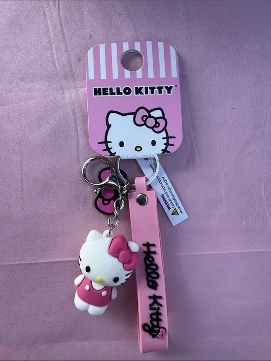 Hello Kitty Pink Silicone Strap Keychain with Character Charm