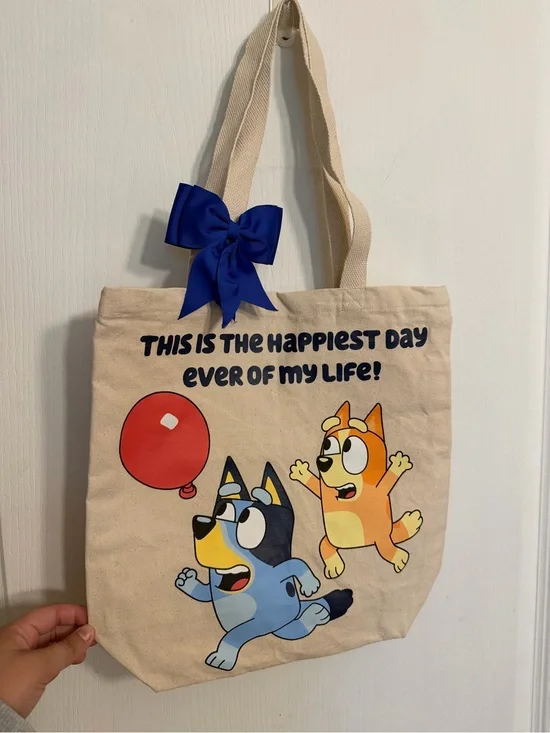 Bluey Canvas Bag with Blue or Orange Hair Bow Set (Buyer Picks which Color Bow)
