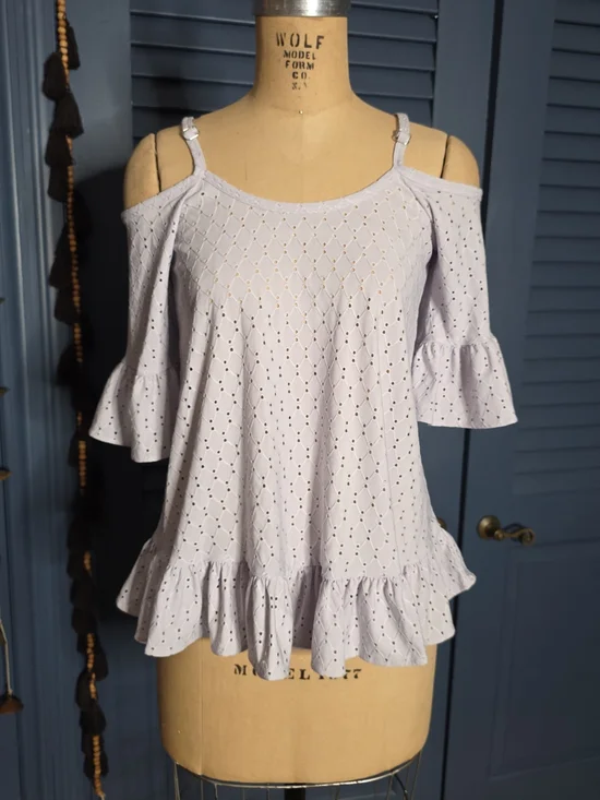 Michael Kors Light Lavender Cold-Shoulder Eyelet Ruffle Camisole