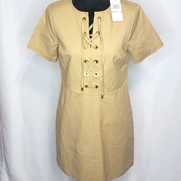NEW NEW NEW!!! Michael‎ Kors Khaki Short Sleeve Stretch Tie Front Dress Sz 6