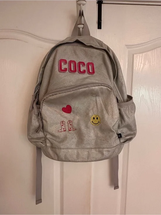 GAP Silver Glitter Kids Backpack with Pink COCO - custom embroidered