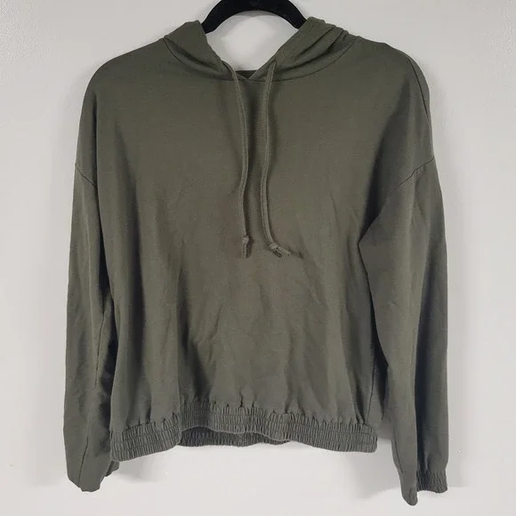 Michael Kors Olive Green‎ Cropped Hoodie Drawstring Waist Size M