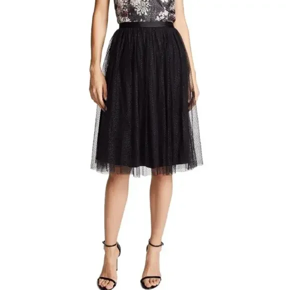 Needle & Thread Black Back Zip Below The Knee A-Line Dotted Tulle Midi Skirt 0