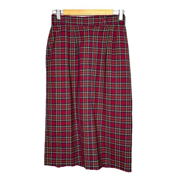 Pendleton Skirt sz 8 Red Plaid Wool Authentic Royal Stewart Tartan Midi Pencil