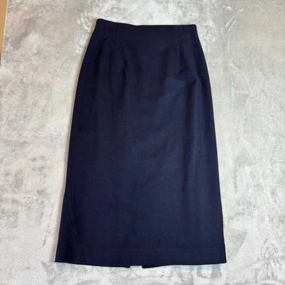 Pursuits Ltd 100% Wool Navy Midi Pencil Skirt Sz 12 Lined Classic Career