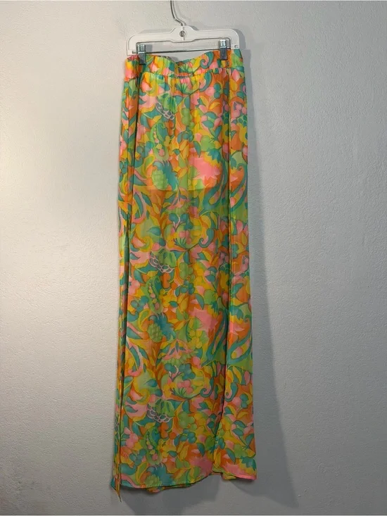Show Me Your MuMu Vibrant Green Pink Yellow Orange Floral Sheer Maxi Skirt M
