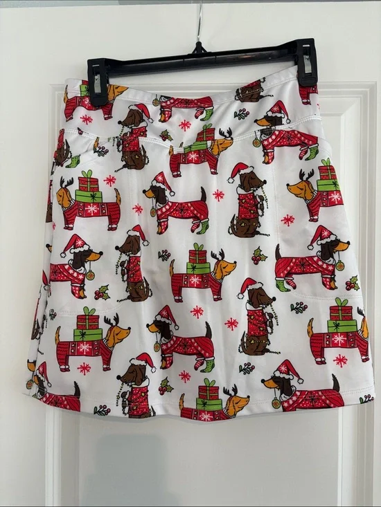 Skin  golf Skirt with Red & Green Dachshund Print