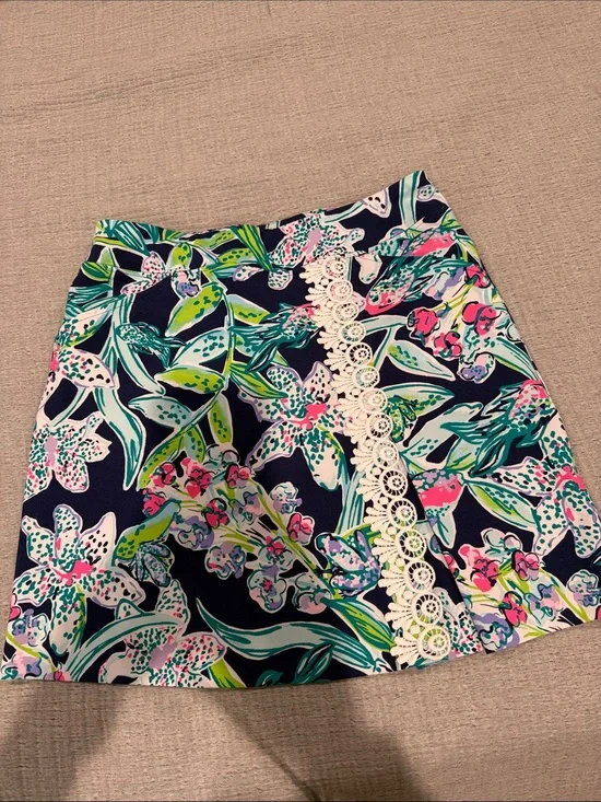 Lilly Pulitzer Navy Floral Mini Skirt with Pink, Green and White Accents