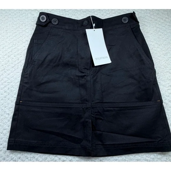 Wildfang Work Skirt Black Utility Belted Elastic Waist Pockets slit Women Small