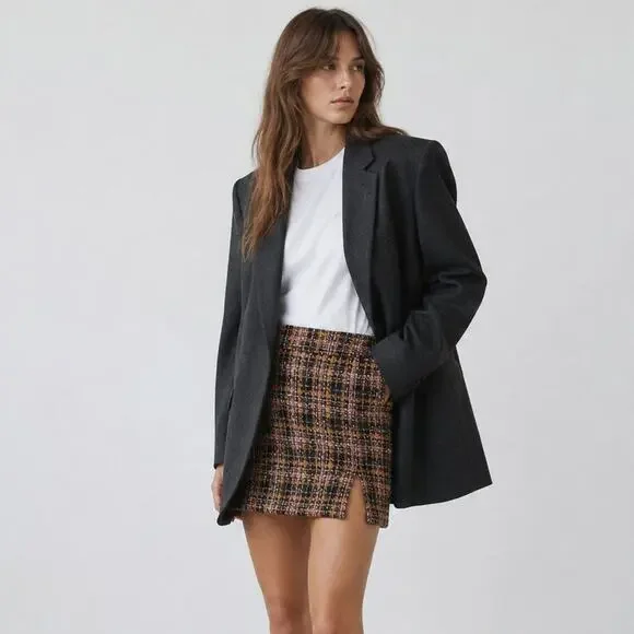 Greylin Skirt Womens XS Mini Black/Orange Tweed Plaid Pencil Straight NWT