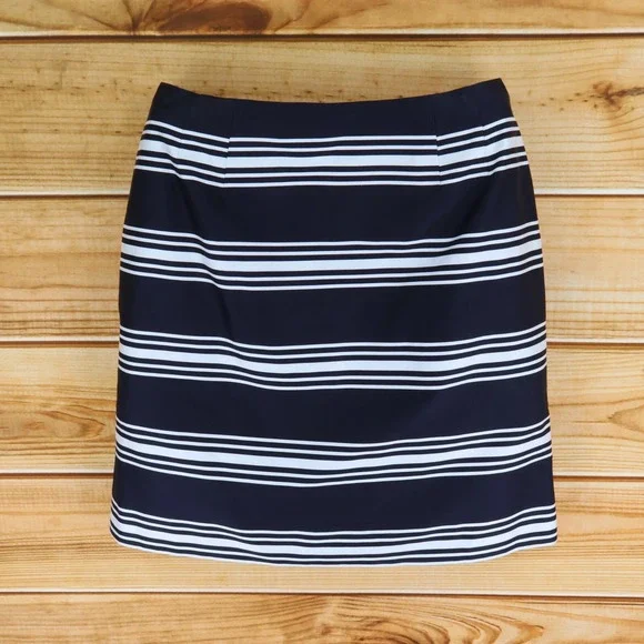Talbots Pencil Skirt Womens Sz 10 Dark Blue White Striped Lined‎ Business Career