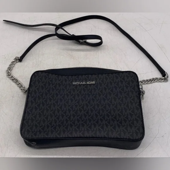 Michael Kors Black Crossbody Bag with Signature MK Design.