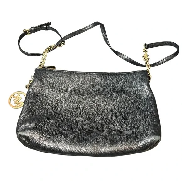 Michael‎ Kors Crossbody Bag Womens OS Black Pebble Leather Gold Chain Strap