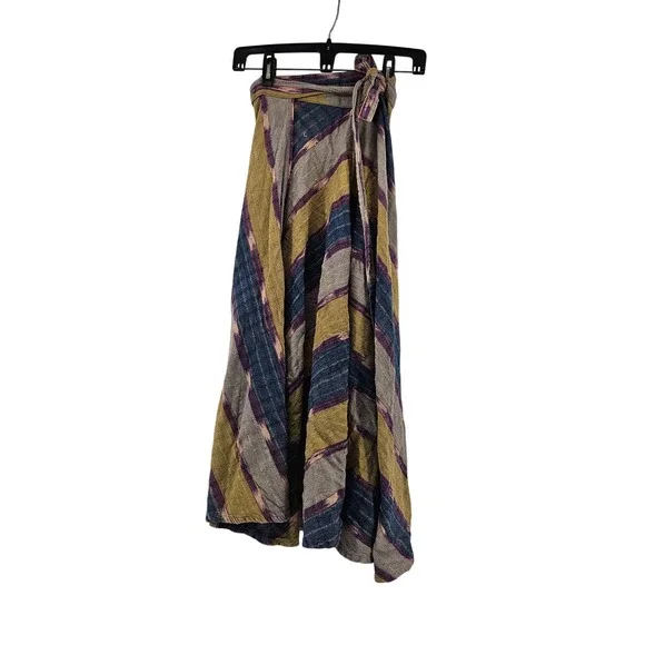 Guatemala Handwoven 100% Cotton Striped Boho Wrap Skirt Granola Sustainable OS