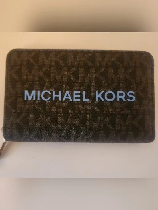 Michael Kors Blue & Black MK Logo Zip Card Holder