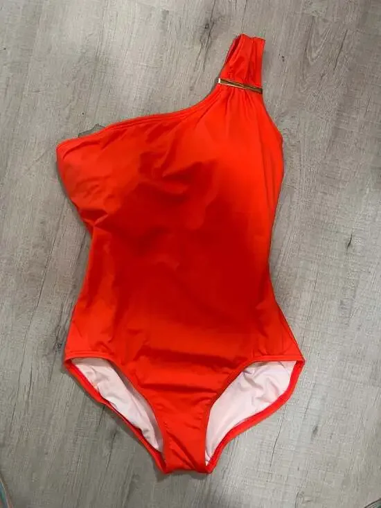 Michael Kors Women's Iconic One Shoulder One Piece Swimsuit Red Size 10