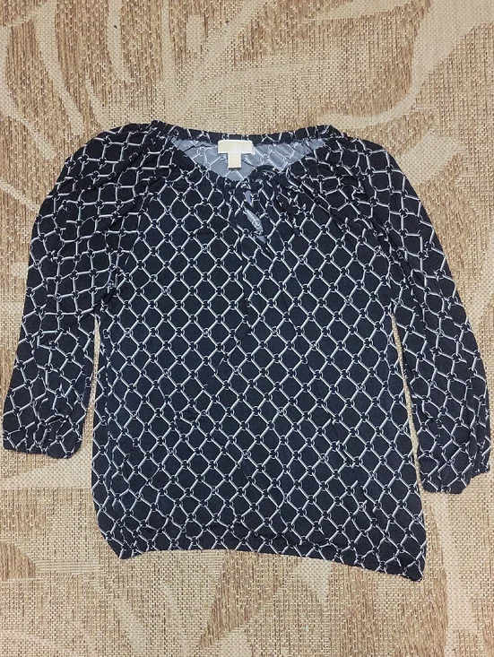 Michael Kors Black Geometric Tie-Neck Blouse