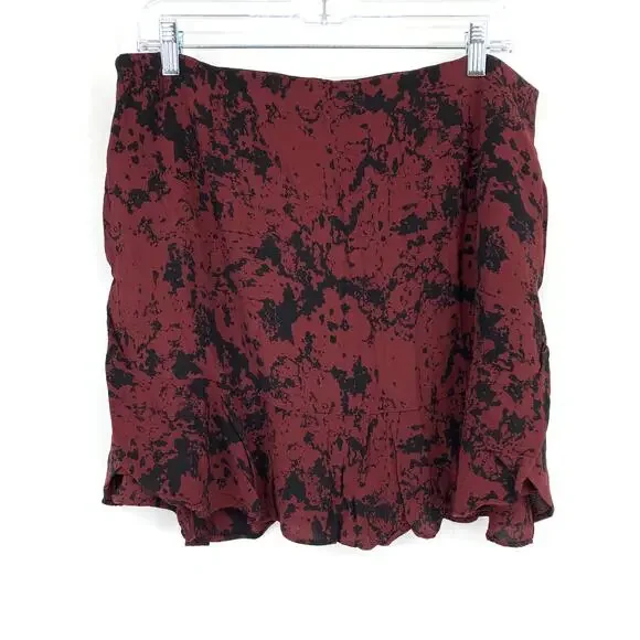 Banana Republic A-Line Mini Skirt Flutter Hem Womens Size 14 Dark Red Black Ink