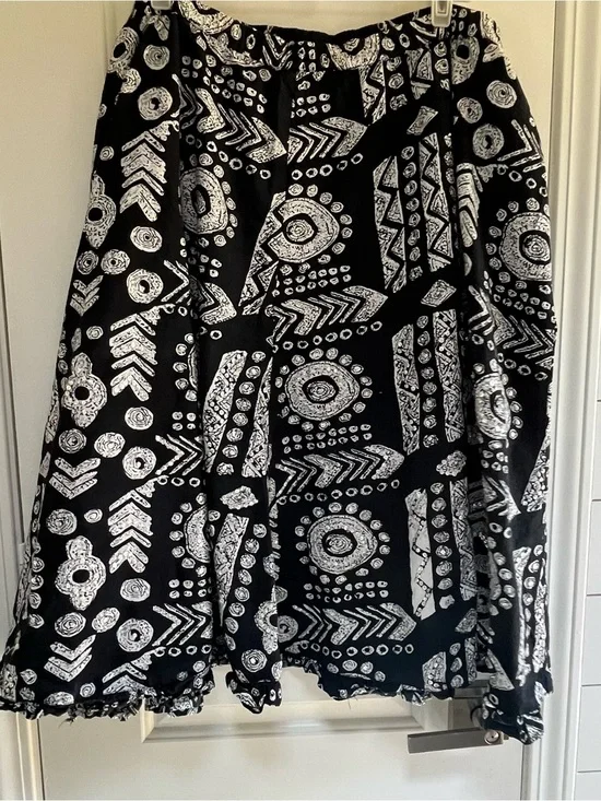 ✨VINTAGE Liz & Me Black & White Boho Chic Geo/Tribal Cotton Swing Skirt 1X