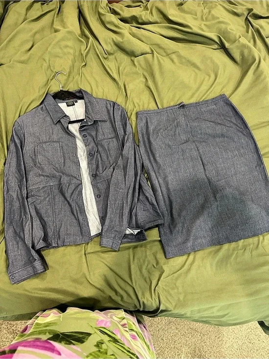 Gray Button-Front Skirt Set