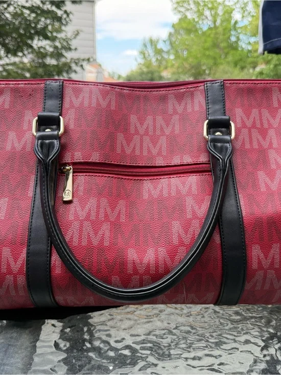 MKF Jovani Signature Weekender Red MM Monogram Tote with Black Trim