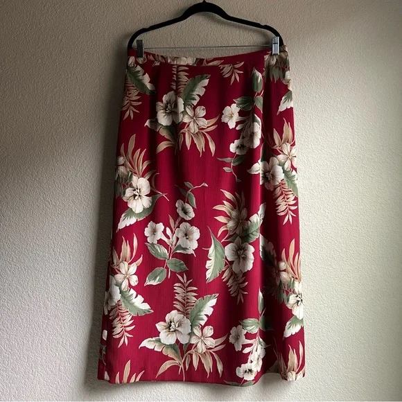 Vintage Alfred Dunner Hawaiian Red Tropical Print Midi skirt, size 18W
