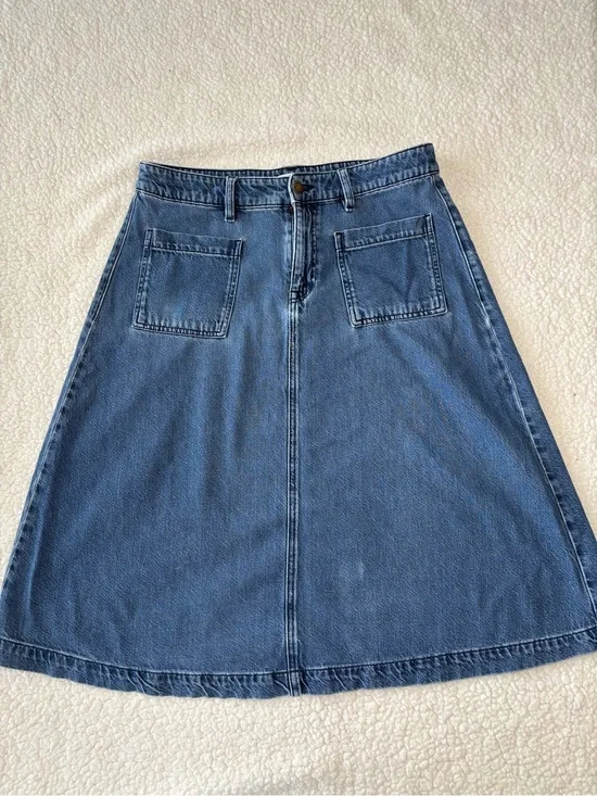 Vintage 90s Liz Claiborne Patch Pocket Denim A-Line Midi Skirt size 10