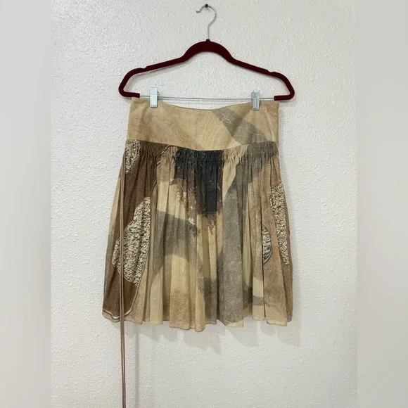 $590 AKRIS PUNTO Designer Multi Color Tan Printed  Skirt US 8