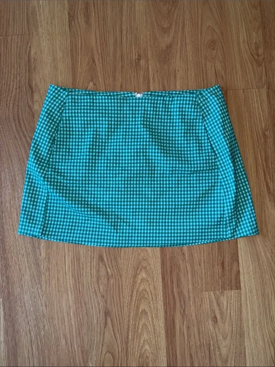 Urban Outfitters Teal Light Blue Gingham Mini Skirt