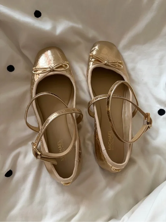 Michael Kors Girls' Metallic Gold Mary Jane Ballet Flats