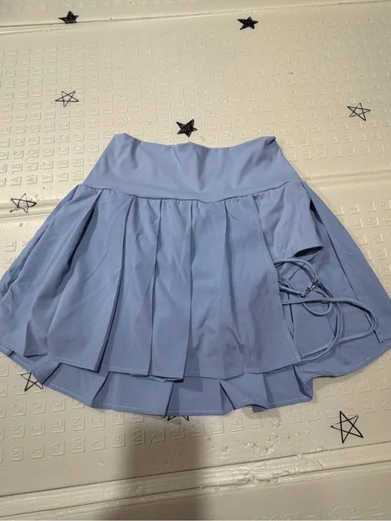 HALARA Light Blue Pleated Skater Skirt with Side Tie