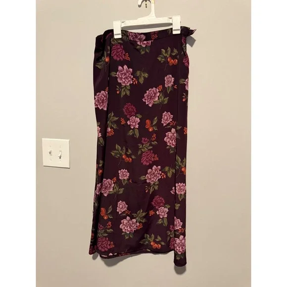 Requirements Floral Maxi Skirt Plum Purple Pink Rose Print Straight Size L