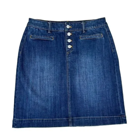 Talbots Dark Denim Jean Skirt Women's Size 8 Button Fly Dark Wash Casual Boho