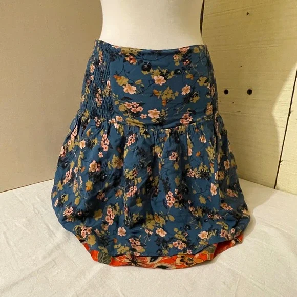 Natural Life Women's XS Floral Skirt Teal Blue NWT‎ Summer Ruffle Boho Festival