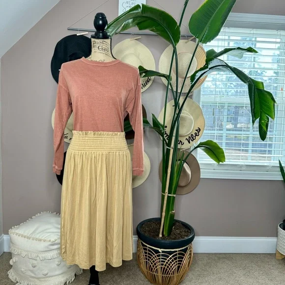 Tan - caramel Kate Quinn smocked waistband women’s skirt