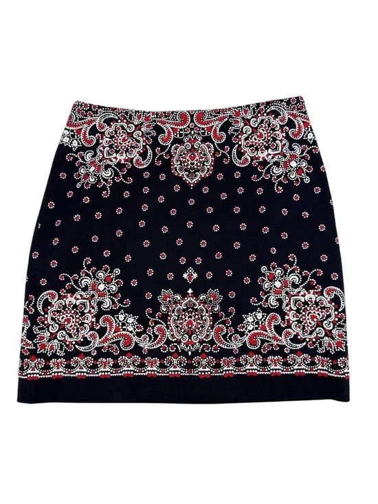 Talbots Pencil Skirt Womens Size 6 Navy Red Bandana Print Stretch Cotton