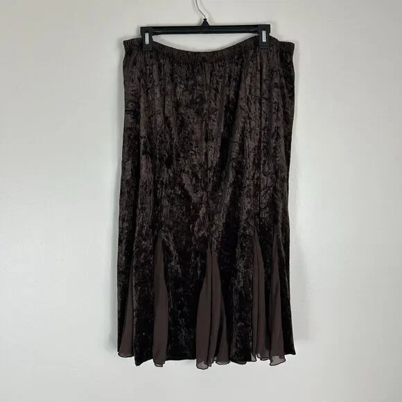 Chocolate Brown Maxi Skirt Size L Flare Velvet Y2K Fairy Cottagecore Grunge Prep