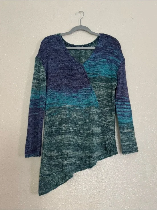 Prana Green Purple Ombré Knit Asymmetrical Sweater